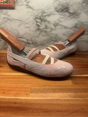 Puma Women's Light Pink Suede Slip-On Ballet Flats with Elastic Straps